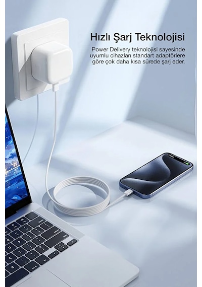 Pd 50w Lightning Hızlı Şarj Başlığı + Kablo Apple Uyumlu Uyumlu iPhone Uyumlu Güç Koruma Çipli 1 Adet