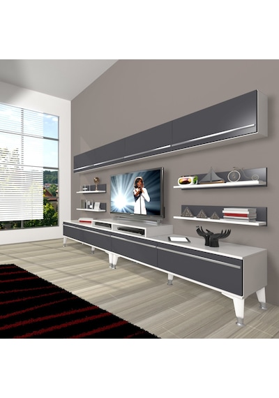 Decoraktiv Ekoflex 360y Mdf Silver Tv Ünitesi Tv Sehpası Beyaz - Antrasit