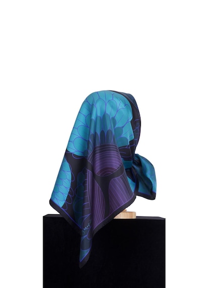 Zerafetim Twill İpek Eşarp Ultramarine Siyah Mor