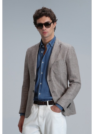 Lufian Luta Spor Erkek Blazer Ceket Slim Fit Kahverengi Kahverengi 111140166100112 Kahverengi