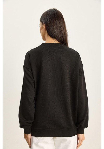 Shade Kadın Bisiklet Yaka Çiçek Boncuk İşlemeli Relaxed Sweatshirt 1572 60283809 - Siyah