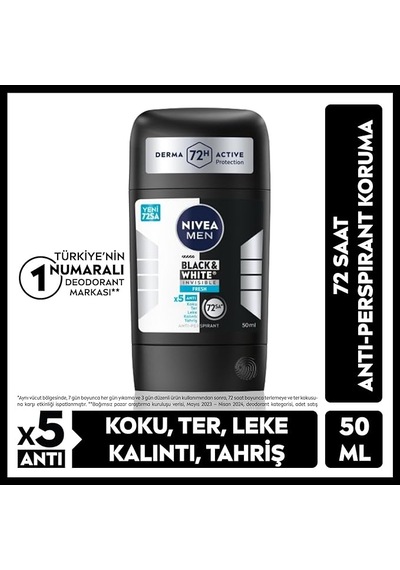 Nıvea Men Black & White Invisible Fresh Stick 50 Ml X 4 Adet