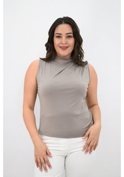 Kadın Büyük Beden Drape Detaylı Dik Yaka Bluz 1851-25 001