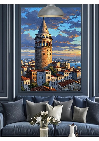 Gerçekçi Galata Kulesi Manzarası Dekoratif Kanvas - Mdf Ahşap Tablo
