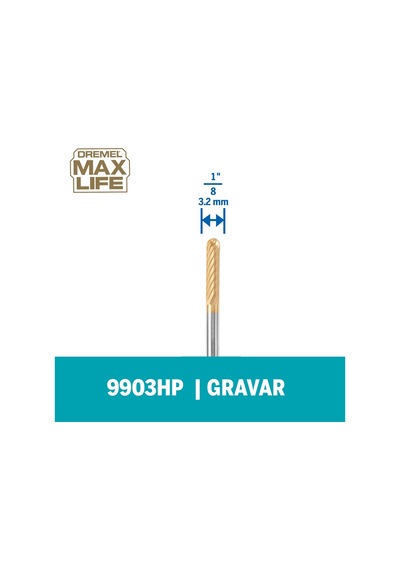 Dremel Max Lıfe Tungsten Karbür Oyma Ucu 9903ha Titanyum Kaplamalı Yüksek Performanslı Oyma Ve Gravür Ucu, 3,2 Mm, Maksimum Kullanım Ömrü