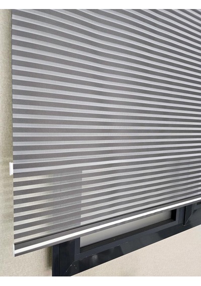 İnce Zebra Çizgili Çift Mekanizmalı Tül Ve Stor Perde Ts2025 Antrasit