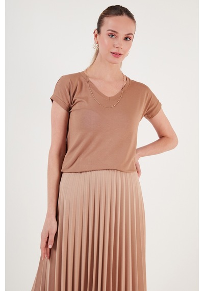 Lela V Yaka Relaxed Fit Yırtmaç Detaylı 2'Li Paket Bayan Bluz 5862000S2 Siyah-Bisküvi