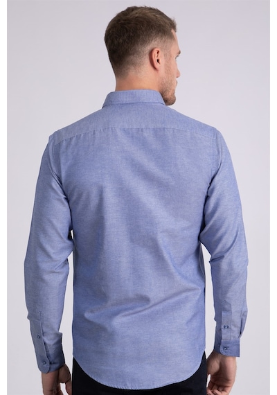 Tudors Slim Fit Dar Kesim Uzun Kol Erkek Gömlek-23352 Mavi