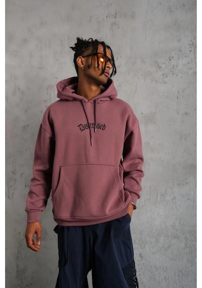 Erkek 3 İplik Pamuklu Kapüşonlu Kanguru Cepli Sweatshirt Hoodie - Gül Kurusu Gülkurusu