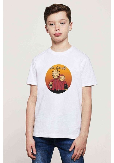 Tshirthane Rick And Mortis Baskılı Unisex Çocuk Beyaz T-Shirt