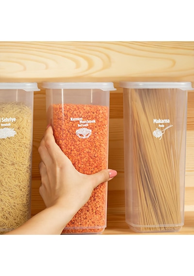 Porsima 5341 6lı Etiketli Kare Un Erzak Bakliyat Saklama Kabı Takımı Seti 1.70 Lt - Şeffaf