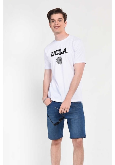 Ucla Gayley Beyaz Bisiklet Yaka Baskılı Standard Fit Erkek Tshirt Siyah