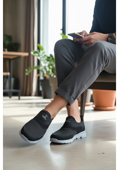 Enoch Erkek Bağcıksız Pratik Yürüyüş Ayakkabısı - Fileli Rahat Kalıp Slip-on Siyah - Füme Enoch Erkek Bağcıksız Pratik Yürüyüş Ayakkabısı - Fileli Rahat Kalıp Slip-on Siyah - Füme