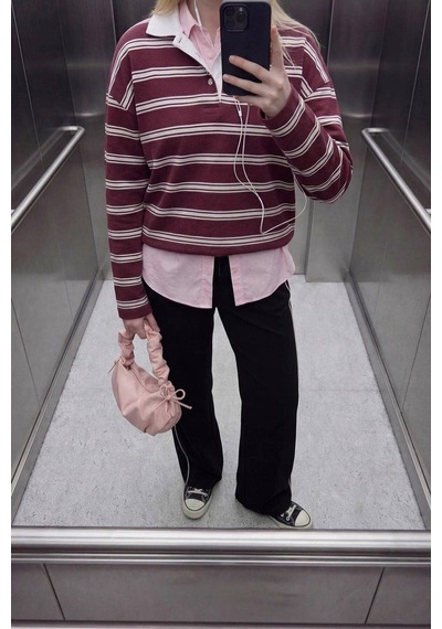 Defacto Loose Fıt Çizgili Sweatshirt G9467ax26sppn74 Pembe-pn74