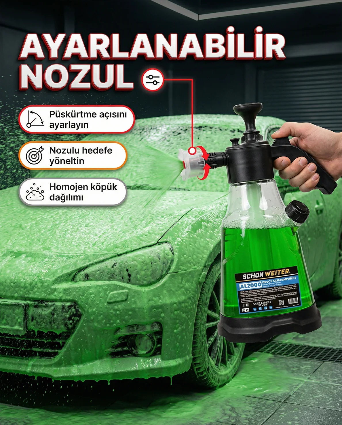 Şeffaf 2lt Oto Araç Köpük Atan Pompa
