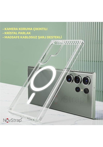 Novstrap Samsung Galaxy Uyumlu  S23 Ultra İle  Kılıf Şeffaf Magsafe İle  Kamera Korumalı Kapak