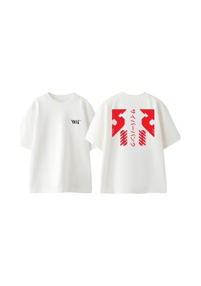 Thewert Cyberpunk And Japanese Tasarım Sırt Baskılı Pamuk Beyaz Oversize T-shirt