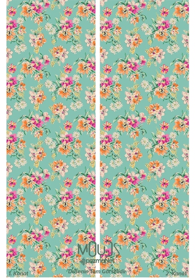 Old Flowers Pattern 4 Desenli Süet Oturma Odası Salon Fon Perde Ekstrafor Büzgü 2 Kanat Prd-1034 Çok Renkli