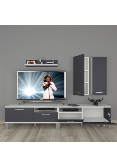 Decoraktiv Eko 5220d Mdf Krom Ayaklı Tv Ünitesi Tv Sehpası Beyaz - Antrasit