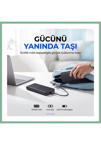 Bşkvirgo Snapmax -3008 Siyah 10.000 Mah Powerbank 2x Usb Çıkışlı 1 Type-c Ve 1 Micro Girişli Bsk2026
