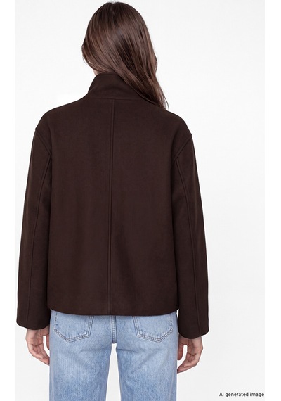 Lcw Modest Kahverengi Dik Yaka Oversize Kadın Kaşe Mont