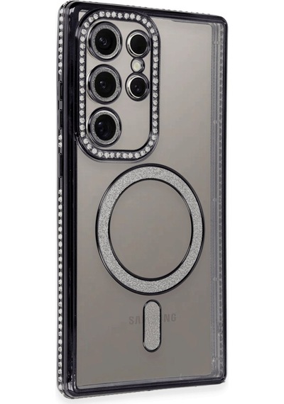 Samsung Galaxy S24 Ultra Uyumlu Kılıf Joke Simli Magneticsafe Kılıf - Siyah