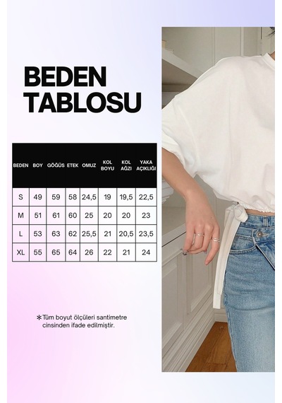 Kadın Oversize Basic Haki Tişört Yan Bağlamalı Rahat Kesim Günlük Yazlık T-shirt Beyaz