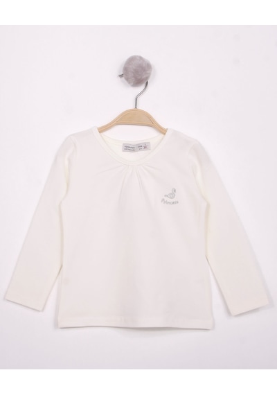 Toontoy Kids Toontoy Kız Çocuk Göğsü Princess Nakışlı T-shirt Ekru