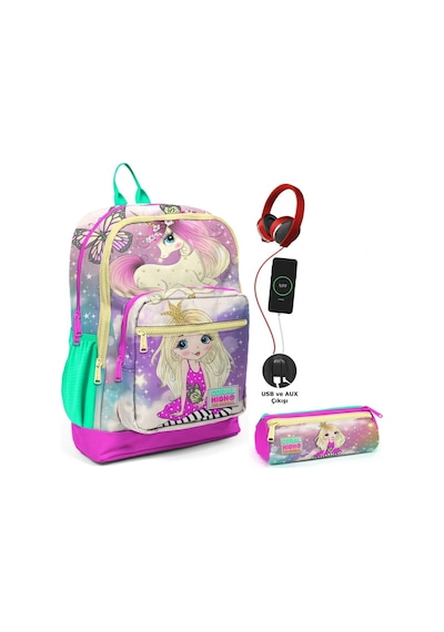 Coral High Su Yeşili Unicorn Usb Soketli Okul Çantası Ve Kalemlik Seti - Kız Çocuk