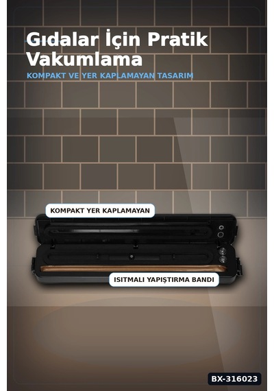 Gıda Vakum Makinesi - Ev Tipi Poşet Vakumlama Ve Güçlü Yapıştırma Cihazı Bx-316023