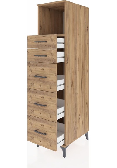 Kronos Dolap Tek Raflı 5 Çekmeceli 44x59x182 Çam-çam Çam
