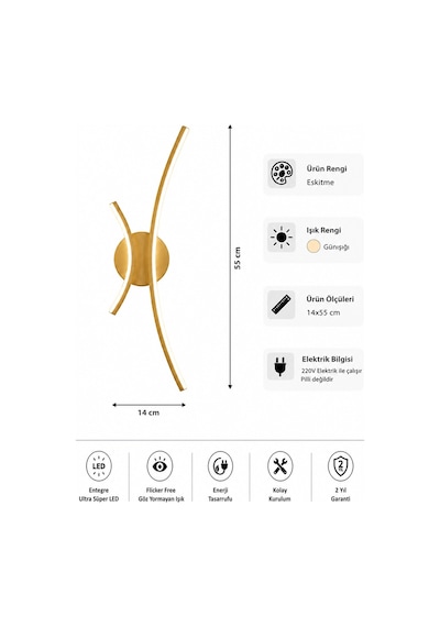 Yumi Modern Led Duvar Apliği Günışığı Eskitme