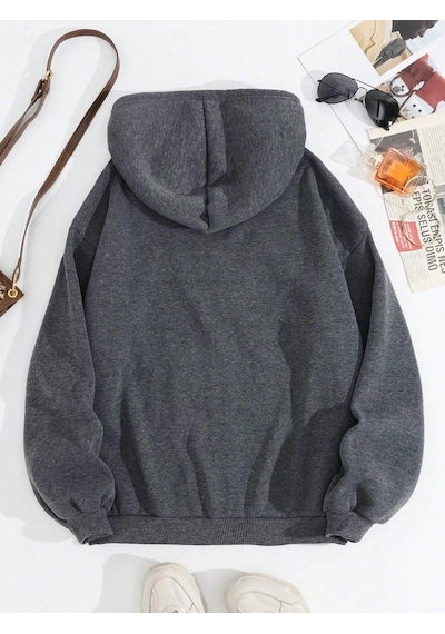 Tarzsokak Deniz Biyolojisi Balina Katili Baskılı Kapüşonlu Üstler Kadın Temel Gevşek Sweatshirtler Kışl Antrasit