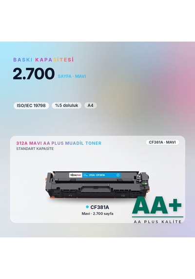 Hp 312a Cf381a Mavi Uyumlu Toner Aa Plus / Color Laserjet Pro Mfp M476dn / M476dw / M476nw