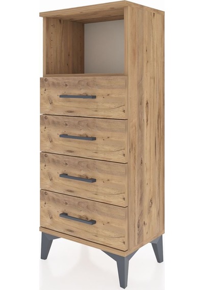 Arges Komodin Tek Raflı 4 Çekmeceli 44x30x106 Çam-çam Çam