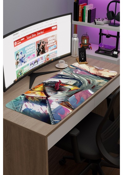 Chainsaw Man Anime V2 - 90x40 Xxl Gaming Kauçuk Kaymaz Taban Mouse Pad Fare Altlığı