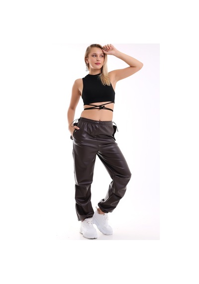 Winmoda34 Kadın Paçası Ayarlanabilir Cebi Kapaklı Yüksek Bel Deri Pantolon Acıkahve Winmoda34 Kadın Paçası Ayarlanabilir Cebi Kapaklı Yüksek Bel Deri Pantolon Acıkahve