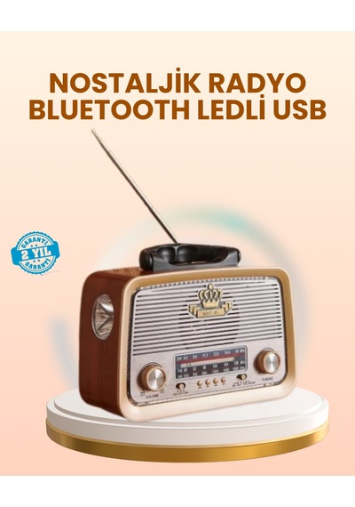 Eskitme Tasarımlı Ahşap Radyo Led Aydınlatmalı
