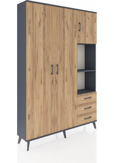 Arges Dolap 5 Raflı 3 Çekmeceli Tek Askılı 132x30x195 Antrasit-çam/çam Atlas Çam/atlas Çam Arges Dolap 5 Raflı 3 Çekmeceli Tek Askılı 132x30x195 Antrasit-çam/çam Atlas Çam/atlas Çam