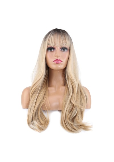 Doğal Dalgalı Perçemli Fiber Sentetik Uzun Boy Peruk / Kumral / Platin Ombre Ve Röfleli - Zmff-571121 Renkli