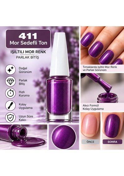 Nail Enamel Oje-411 Mor Sedefli - 9060582166175