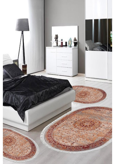 Eko Trend Djt Yıkanabilir Kaymaz Taban Oval 3 Lü Yatak Odası Takımı P1356 Vintage Kırmızı
