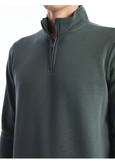 Lcwaıkıkı Classic Yeşil Dik Yaka Uzun Kollu Erkek Kalın Sweatshirt
