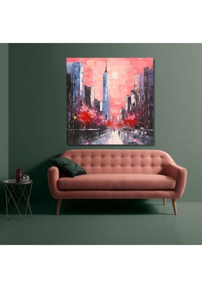 Şehir Soyut El Yapımı Yağlı Boya Tablo 76x76cm
