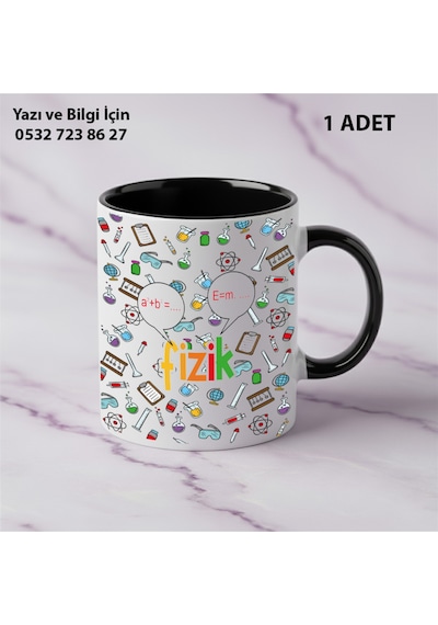 Fizik Öğretmeni Ve Öğretmenler Günü İçin Kişiye Özel İsim Baskılı Kupa Bardak Öğretmene Hediyelik Siyah