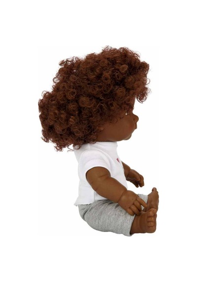 Kıvırcık Esmer Dada Bebek - Gri Eşofmanlı 35 Cm