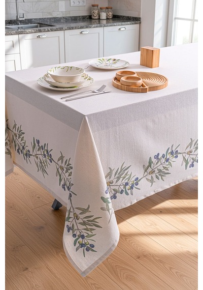 Olive Keten Masa Örtüsü-7529 Çok Rekli