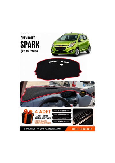 Chevrolet Spark 2009-2015 Uyumlu Torpido Örtüsü, Torpido Kılıfı - Siyah Kırmızı