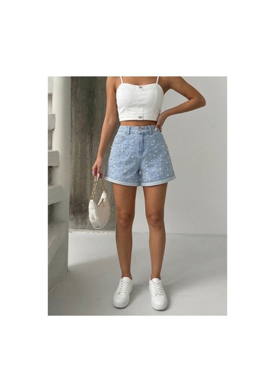 Bluemarlin İncili Buz Kar Kısa/mini Yırtmaçlı Kot Denim Şort Buz Kar