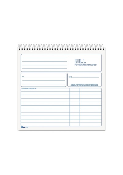 2-part Carbonless Bill For Services Rendered Book, 22cm X 21cm, 50 Sheets, White, 4133